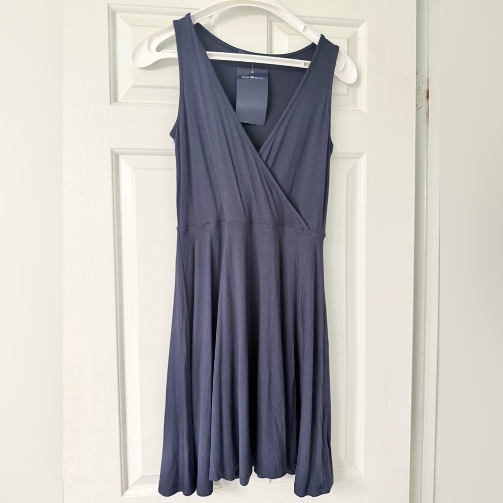 Brandy Melville Navy Faux Wrap Skater Mini Dress NWT One Size - Picture 4 of 11